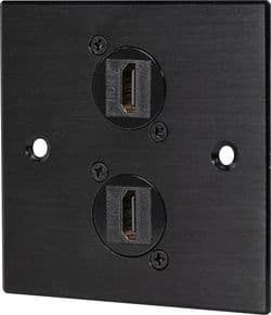 Twin HDMI Wall Plate – Black Metal, 1-Gang, Plug & Play | HDMI Sockets Front & Back