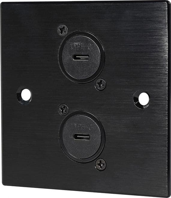 Twin USB Type-C Wall Plate – Black Metal, Plug & Play, 1-Gang | Cables 4 ALL