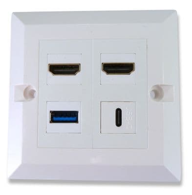 Twin HDMI and USB Wall Plate - USB Type C / USB 3.0  (4k Compatible)
