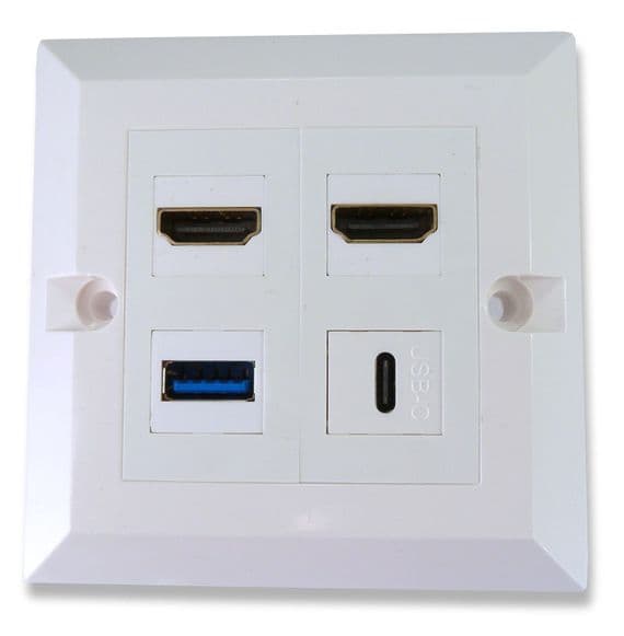 Twin HDMI and USB Wall Plate - USB Type C / USB 3.0  (4k Compatible) | Cables 4 ALL