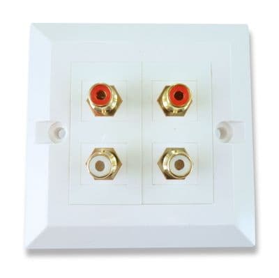 Twin Stereo Phono RCA Wall Plate - Quick Connect No Soldering