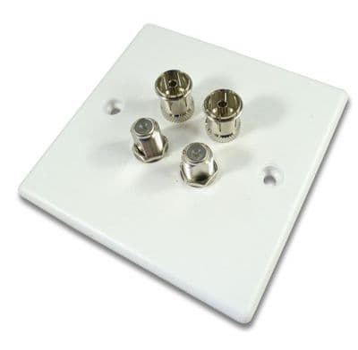 Twin TV Aerial and F Connector Wall Plate (Easy Connect)