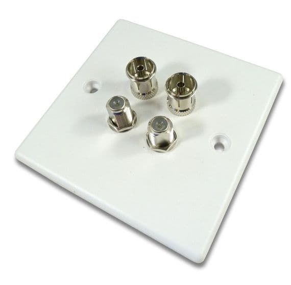 Twin TV Aerial and F Connector Wall Plate (Easy Connect) | Cables 4 ALL