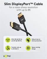 2m 8K DisplayPort Cable - Ultra Slim 40Gbps High Speed DP Monitor Cable 4K 240Hz