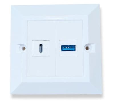USB-C & USB 3.0 Type A White Wall Plate – 1 Gang