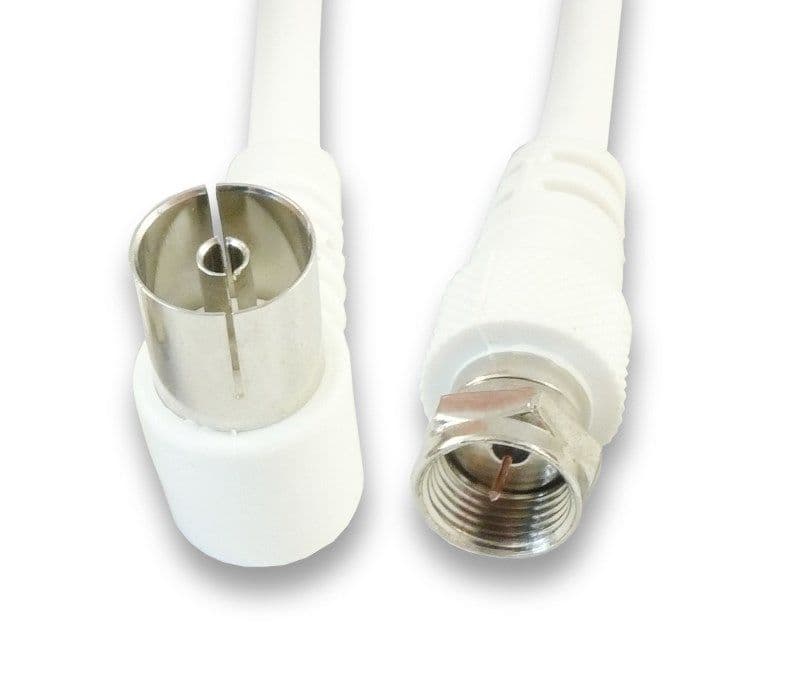 White F Connector to TV Aerial Cable - F Connector male to TV aerial