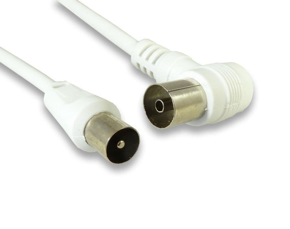 1.5m, 5m, 10m White Right Angled TV Aerial Cable Male to Female