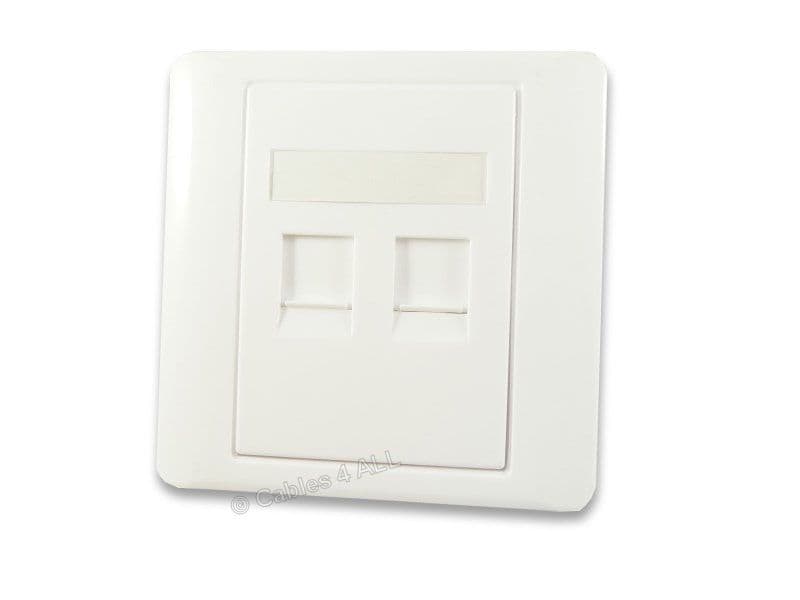 White Twin CAT5e RJ45 Network Cable Wall Plate
