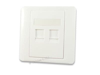 White Twin CAT5e RJ45 Network Cable Wall Plate