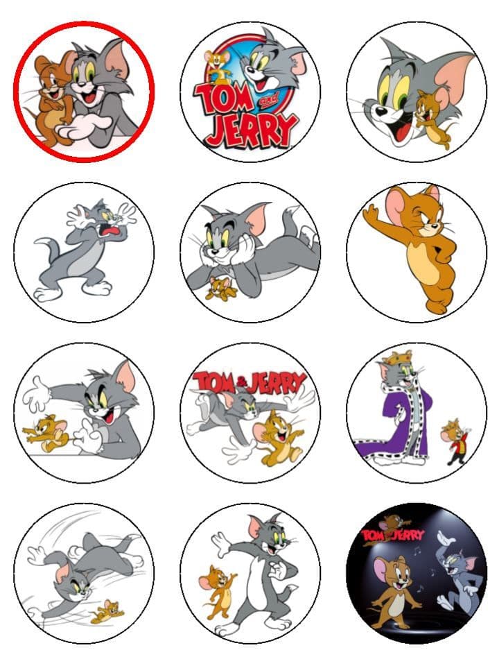 12 x Precut Tom and Jerry Edible Icing Cake Toppers 2 1 inches each