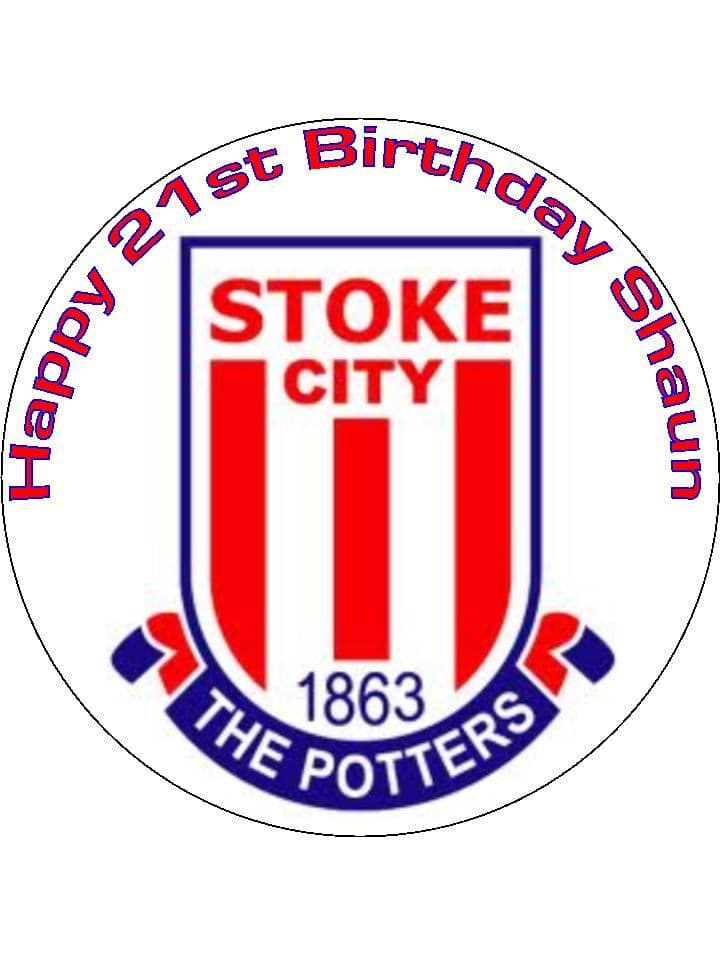 7 5 Stoke City Football Personalised Edible Icing or Wafer Paper Cake