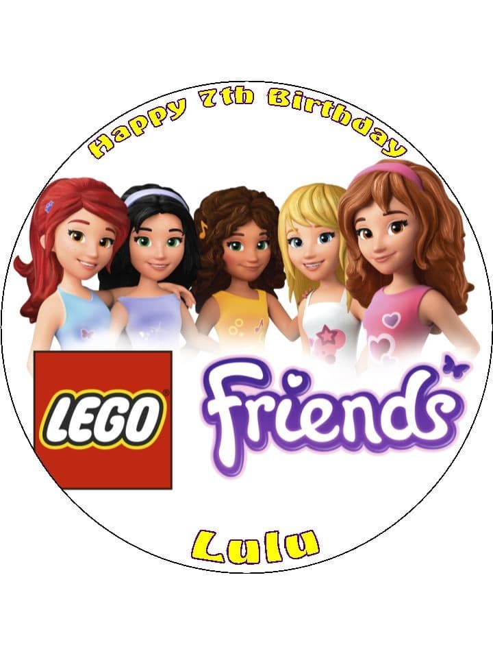 7 5& x22; Lego Friends Personalised Edible Icing or Wafer Cake Top Topper