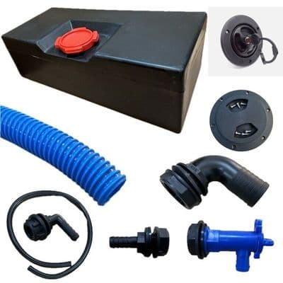 100 Litre Fresh Water Tank Kit Red Access Cap and White External Filler