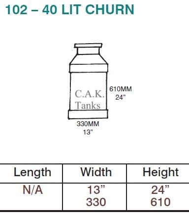 102 40 LTR CHURN TANK