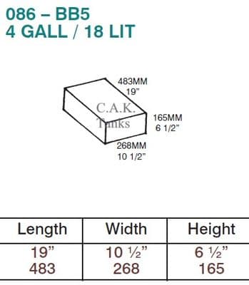 18 Litre Fresh or Waste Water Tank 483mm x 268mm x 165mm