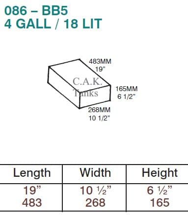 18 Litre Fresh or Waste Water Tank 483mm x 268mm x 165mm