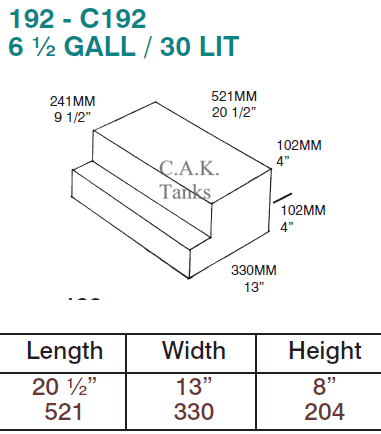 192 TANK 30 Lit 521 x 330 x 204mm