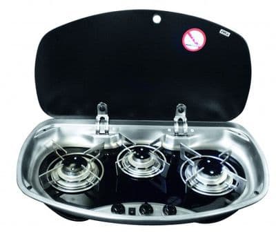 3 BURNER OBLONG OVAL GLASS HOB +12V IGNITION