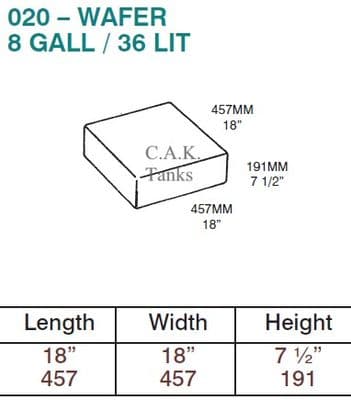 36 Litre FRESH or WASTE WATER TANK  457mm x 457mm x 191mm