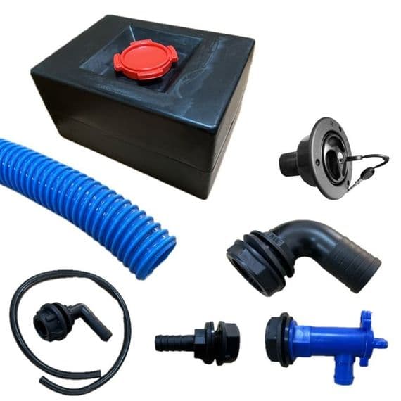 68 Litre Fresh Water Tank Kit Red Access Cap with Black External Filler Campervan
