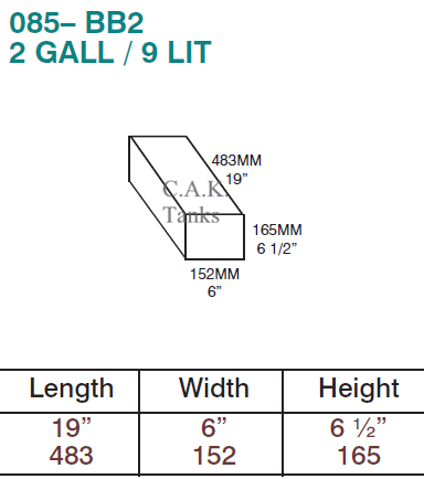 9 Litre Fresh or Waste Water Tank 483mm x 152mm x 165mm