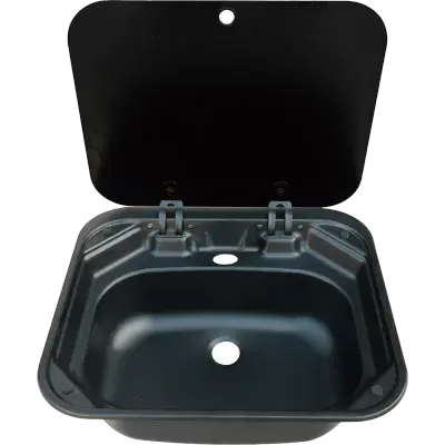 BLACK STAINLESS SINK BLACK GLASS LID