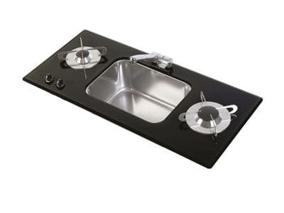 CAN Crystal Glass Combo 2 Burner Middle Rectangular Sink