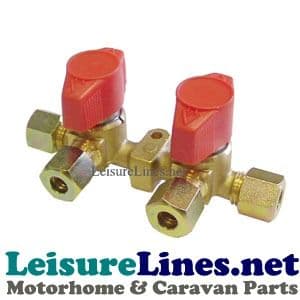 GAS MANIFOLD VALVE 8MM 2 TEE BRANCH