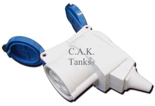 Cee Plug Container Inlet MAINS INLET 90deg BLUE CEE PLUG THROUGH SOCKET FOR MAINS LEAD