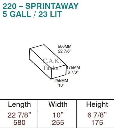 SPRINTAWAY TANK 580 X 255 X 175
