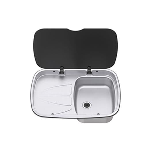 THETFORD Argent Sink & Left Hand Drainer w/ Glass Lid & Waste Fitting NO TAP HOLE (SSK1054-SP)