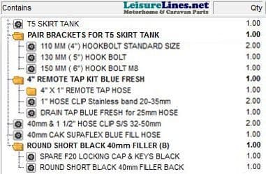 VW T5 FRESH WATER SKIRT TANK ONLY KIT + BLACK FILLER, MOTORHOME CAMPER