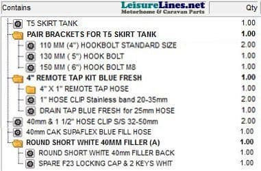 VW T5 FRESH WATER SKIRT TANK ONLY KIT + WHITE FILLER, MOTORHOME CAMPER