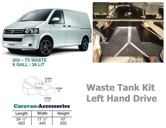 VW T5 T6 WASTE WATER TANK + FITTING KIT CAMPERVAN LEFT HAND DRIVE