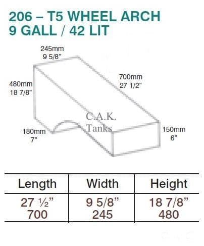 VW T5 T6 Wheelarch 42 Litre Internal Fresh Water Tank Kit