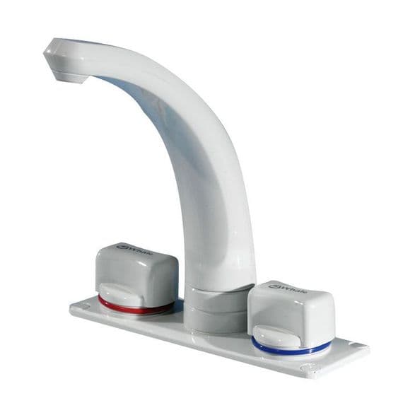 White Mixer Tap Hot and Cold Long Outlet Whale