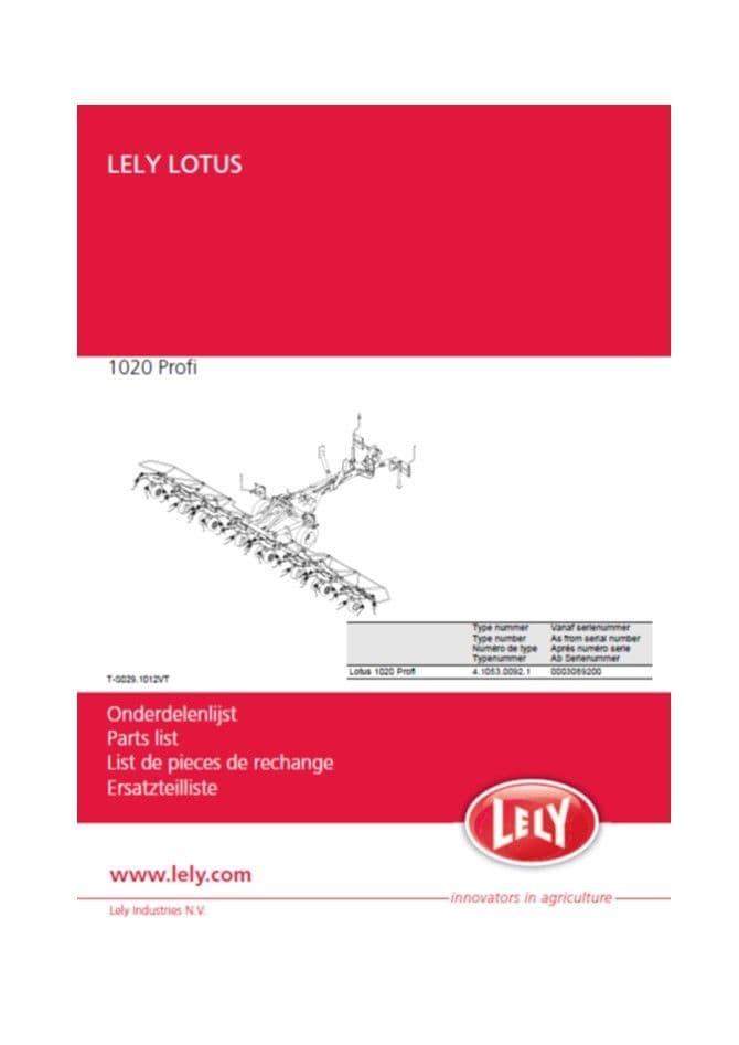Lely Lotus 1020 Profi Tedder PDF Digital download