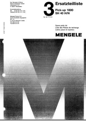 Lely Mengele  SH40 / 130P Pick-up Reel Parts Book  (PDF Digital download)