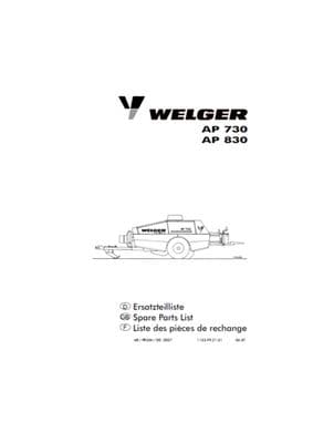 Lely Welger AP730-830 Parts Book  (PDF Digital download)