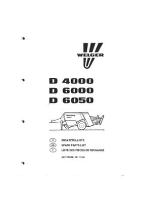 Lely Welger D4000 -D6000 - D6050 Big Square Baler Parts Book  (PDF Digital download)