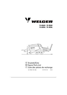 Lely Welger D6060 / D4040 Big Square Baler Parts Book   (PDF Digital download)