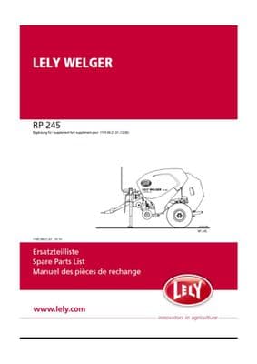 Lely Welger RP245 Parts Book Supplement 1745.99.21.02  10.10  (PDF Digital download)