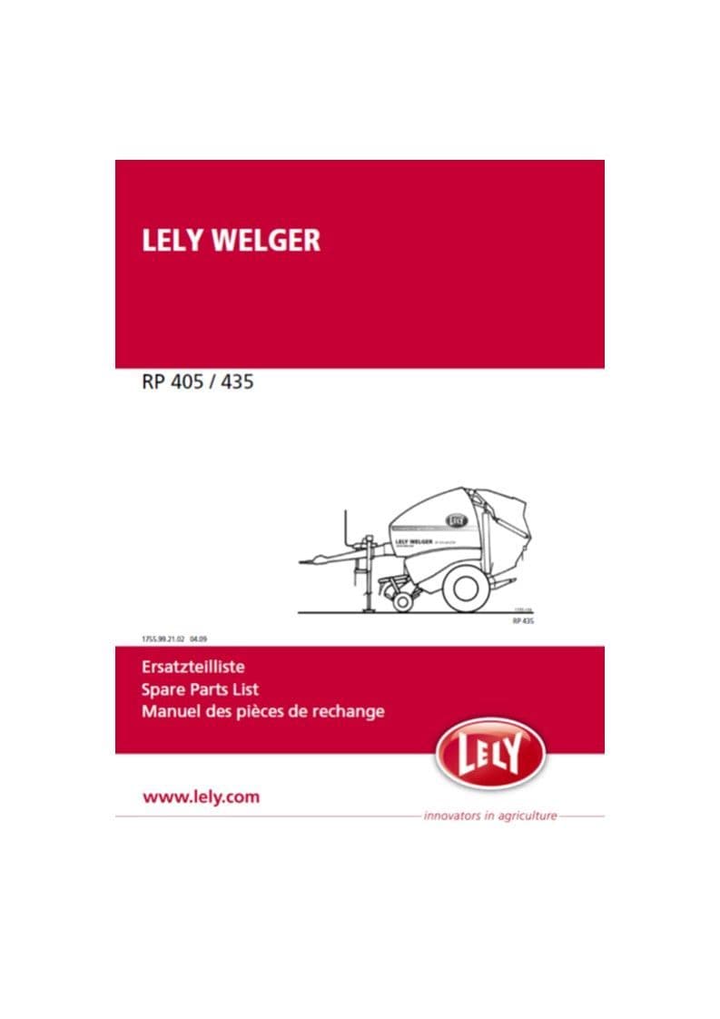 Lely Welger RP405/435 Parts Book PDF Digital download
