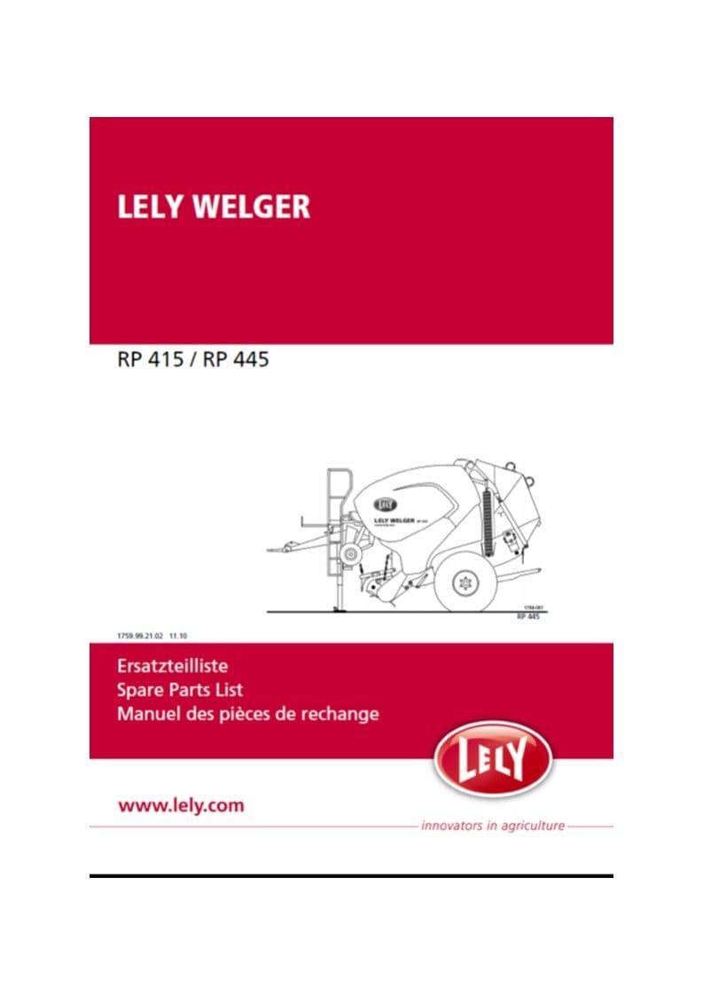 Lely Welger RP445 Parts Book 1759 99 21 02 11 10 PDF Digital download