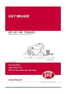 Lely Welger RPC245 /  445 Tornado Supplement Parts Book  (PDF Digital download)