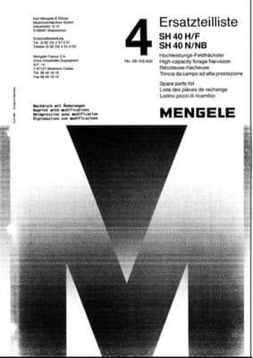 Mengele SH40 H/F SH40N/NB Parts Book  (PDF Digital download)