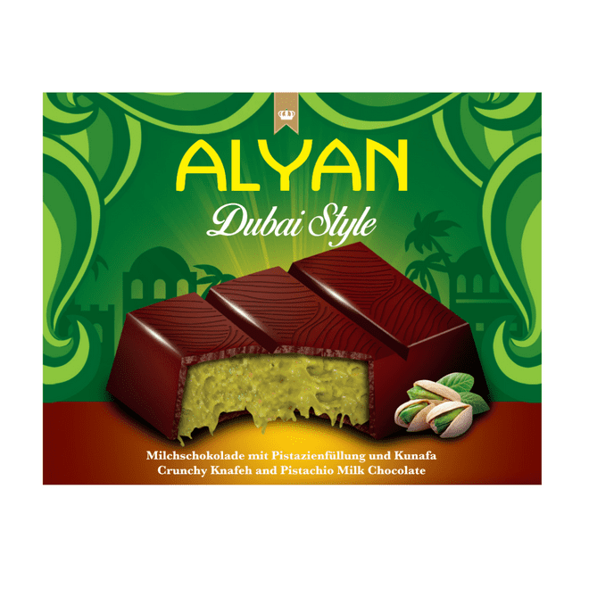 Alyan Dubai Style Pistachio Chocolate Bar 100g