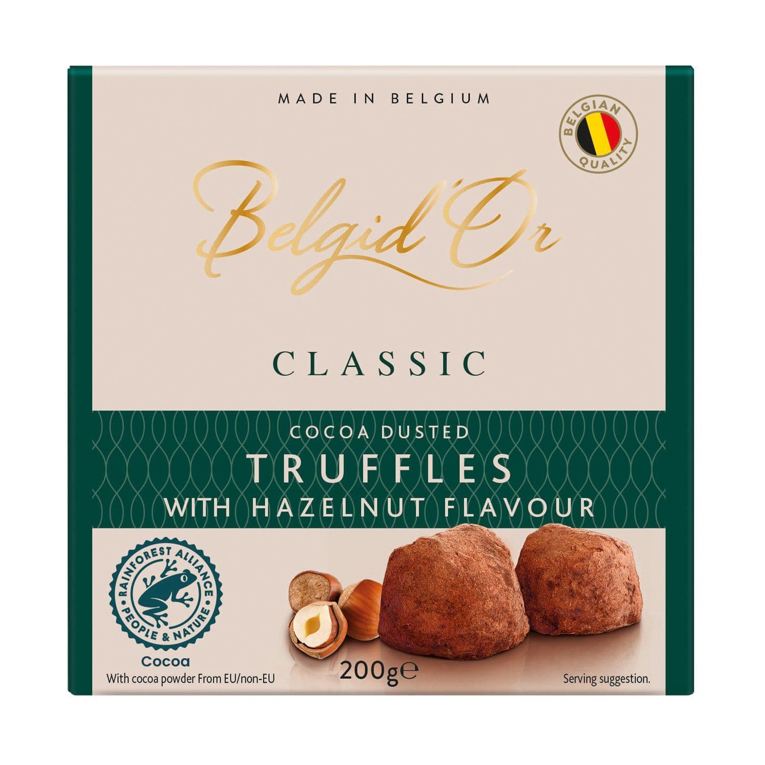 Belgid Or Belgian Cocoa Dusted Hazelnut Flavour Truffles 200g