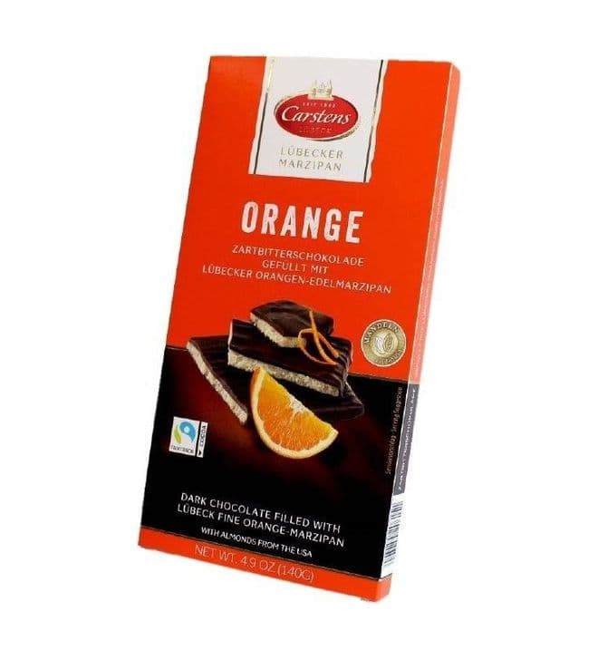 Carstens Lubecker Chocolate Covered Orange Marzipan Bar 140g