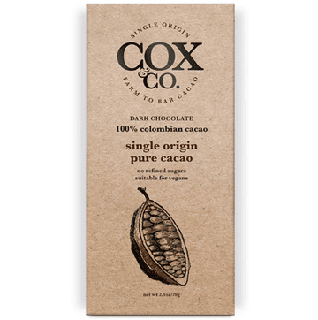 Cox & Co 100% Dark Columbian Chocolate Bar